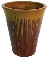 Tan/Red Ceramic V-Shaped Urn